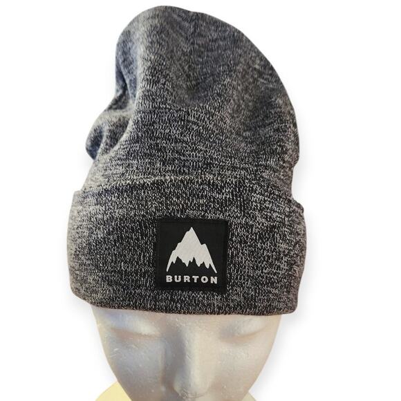 Burton Tall Cuffed Black White Beanie Winter Snow Hat NWOT - Picture 3 of 5